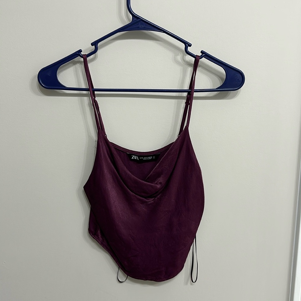 Zara Satin Eggplant Cropped Tank